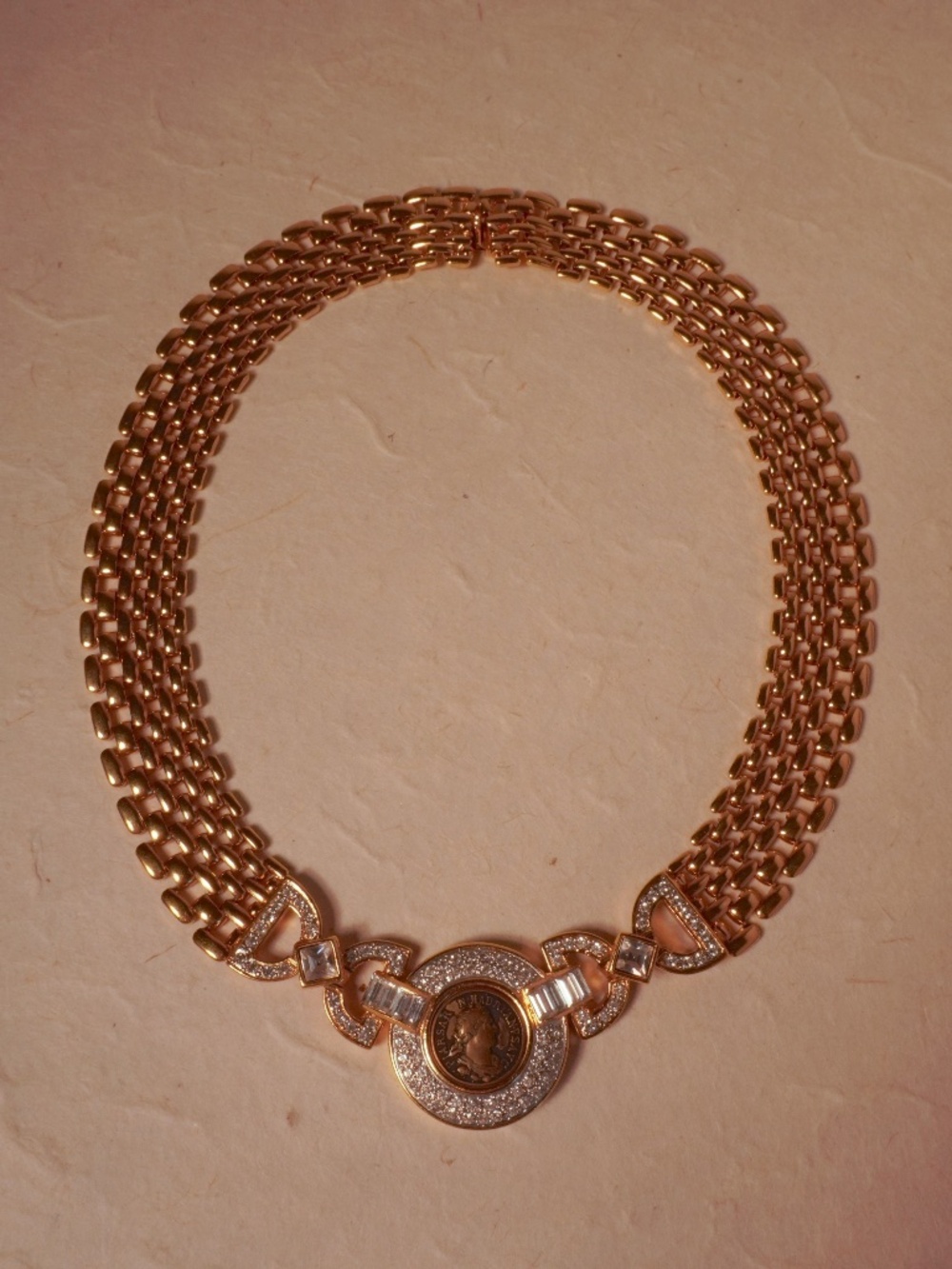 48. Vtg Vogue Bijoux Pavé Coin Necklace